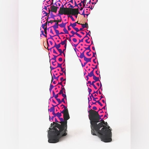 Goldbergh Pippa Skistar Belted Ski Pants Pink Purple Worn Once US 12 Waterproof - Picture 1 of 12